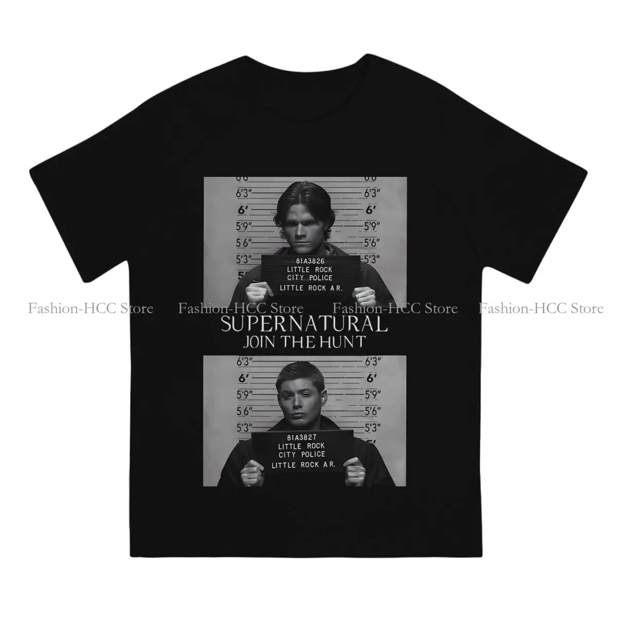 Mugshot\'s Round Collar TShirt Dean Winchester Supernatural Fabric Classic T Shirt Men Clothes Individuality