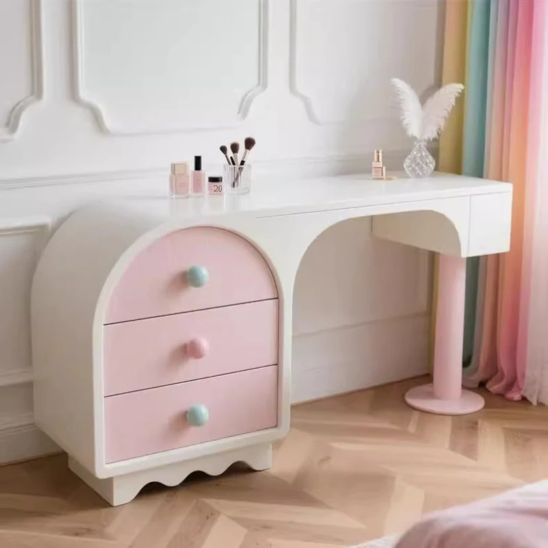 Pink Desgin Vanity Table Women European Cosmetics Beauty Bedroom Vanity Table Nordic Comfortable Makeup Vestidores Furniture