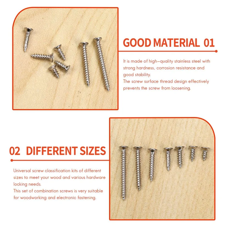 800Pcs Stainless Steel Self Tapping Screw Assortment Kit Lock Nut Wood Thread Nail Screw Sets M2