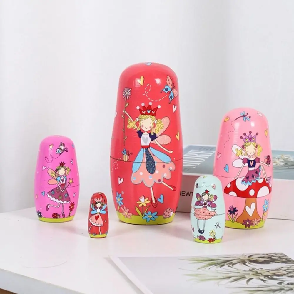 Handicrafts 5Pcs/Set Animal Matryoshka Doll Wood Craft Wooden Stacking Dolls Safe Line Dog Girls Russian Doll Brithday Gifts