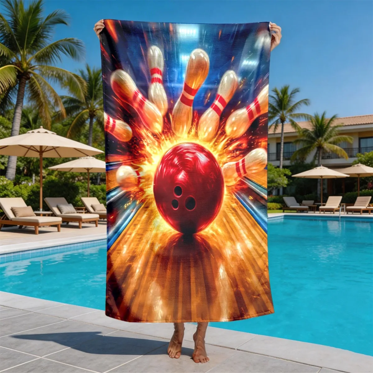 Dynamic Bowling Theme polyester microfiber beach towel is highly absorbent, suitable for swimming and beach outings
