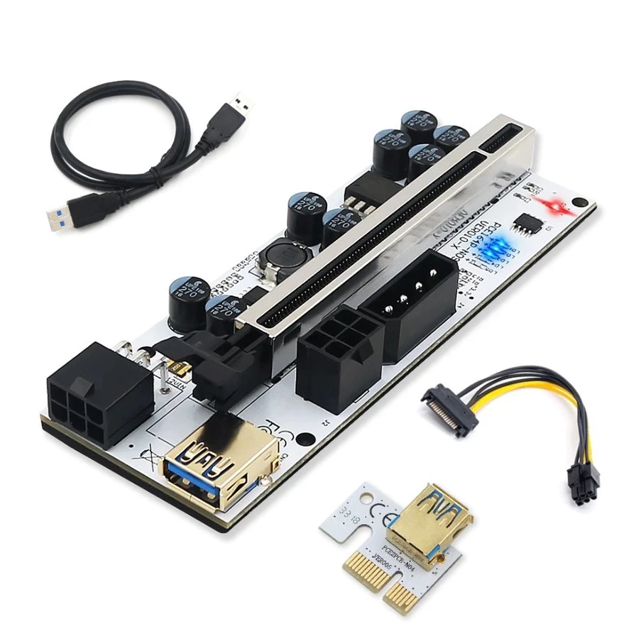 010X 010S Plus pci-e Riser Pcie 1x to16x Riser Card With 6 LED PCI Express 1X To 16X Adapter