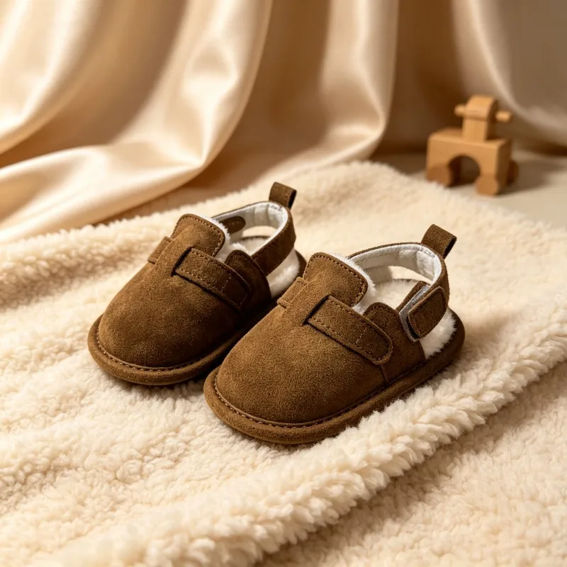 Winter Baby Prewalker Shoes 0-12 Months, Fleece Lined Warm Infant Crib Shoes, Soft Sole Suede Baby First Walker Booties, Adjusta