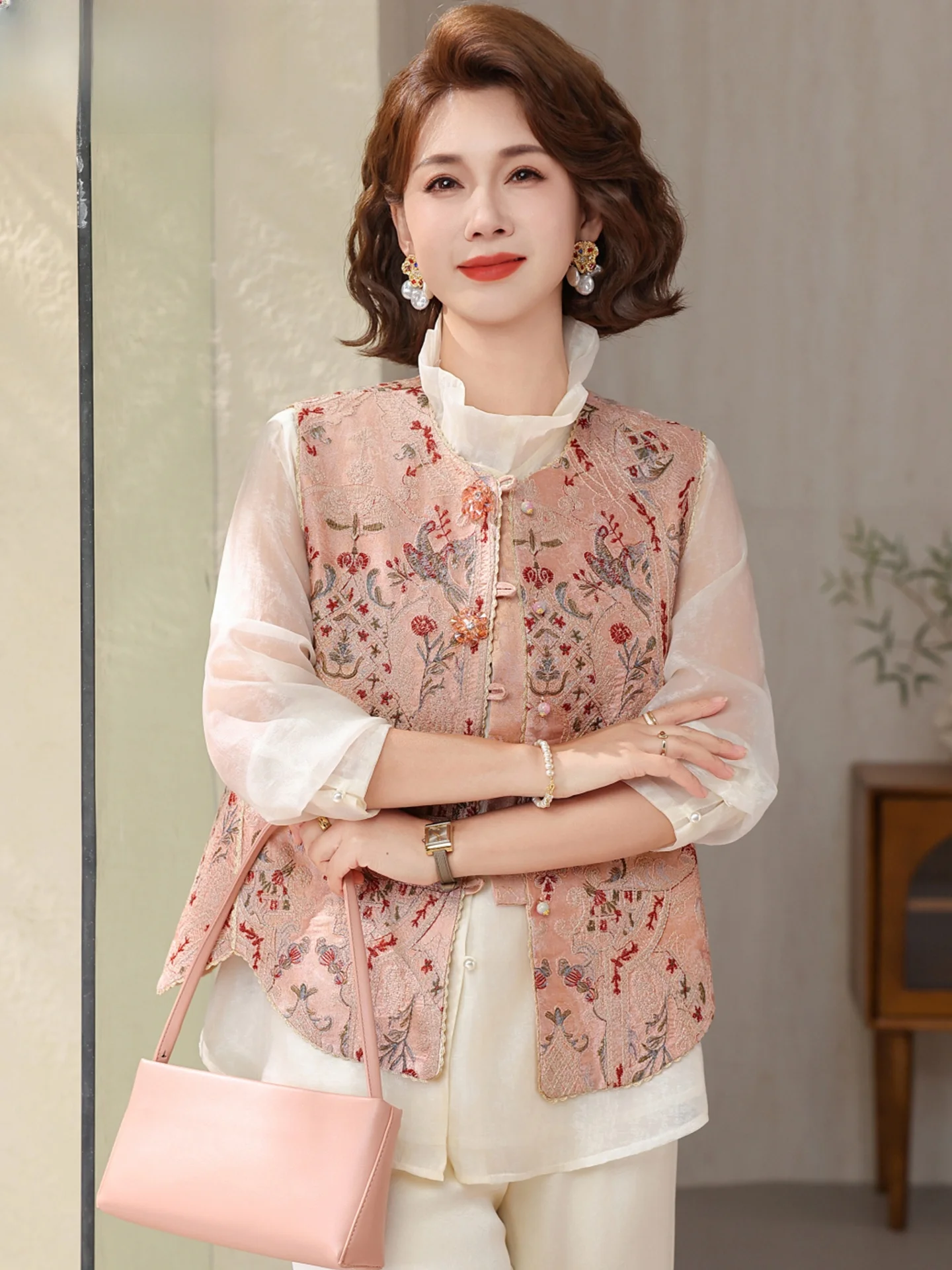 

Young Mom Spring Outfit Set Traditional Chinese Sle Vest Jaet New 2026 Mid-Aged Spring Autumn irt Open Cardigan Women
