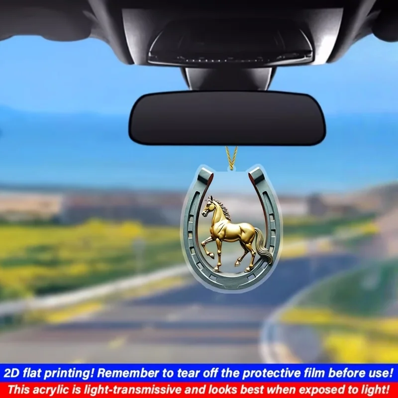 Ornement plat en fer à cheval du Nouvel An en acrylique 2D, pendentif en fer à cheval porte-bonheur en acrylique, décoration suspendue pour sac de Noël, cadeau suspendu du Nouvel An, décoration de bar