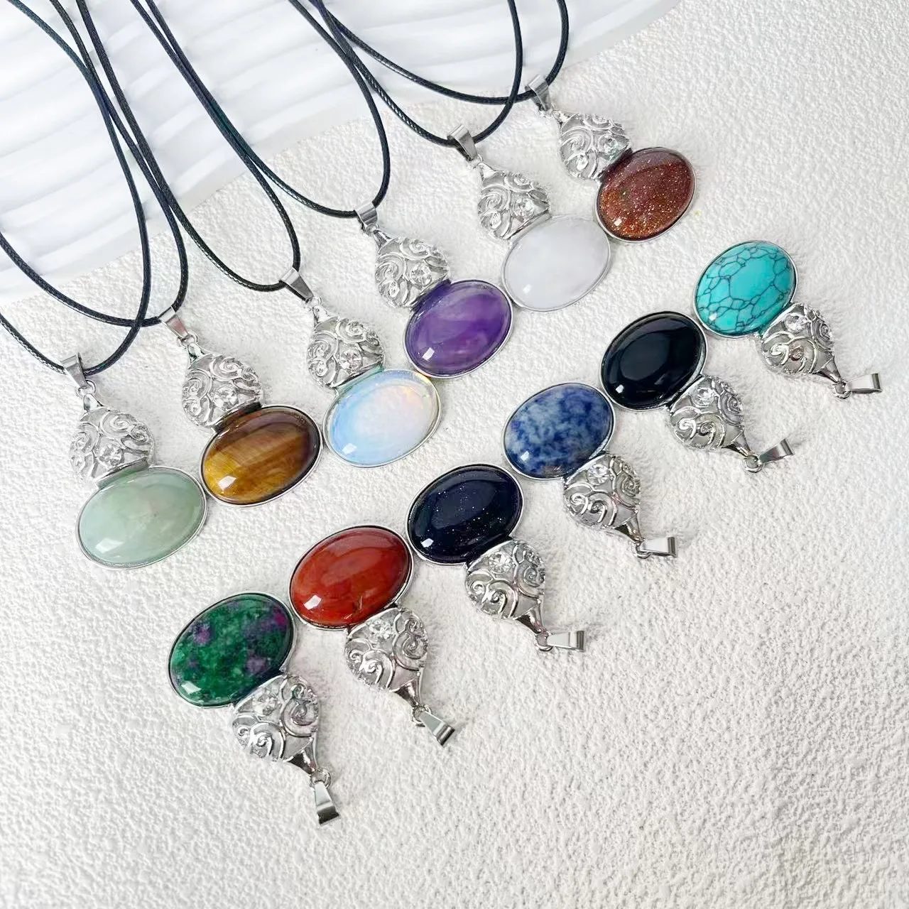 

Boho Carved Gemstone Teardrop Pendants, Spiritual Amulet Jewelry Gift for Her