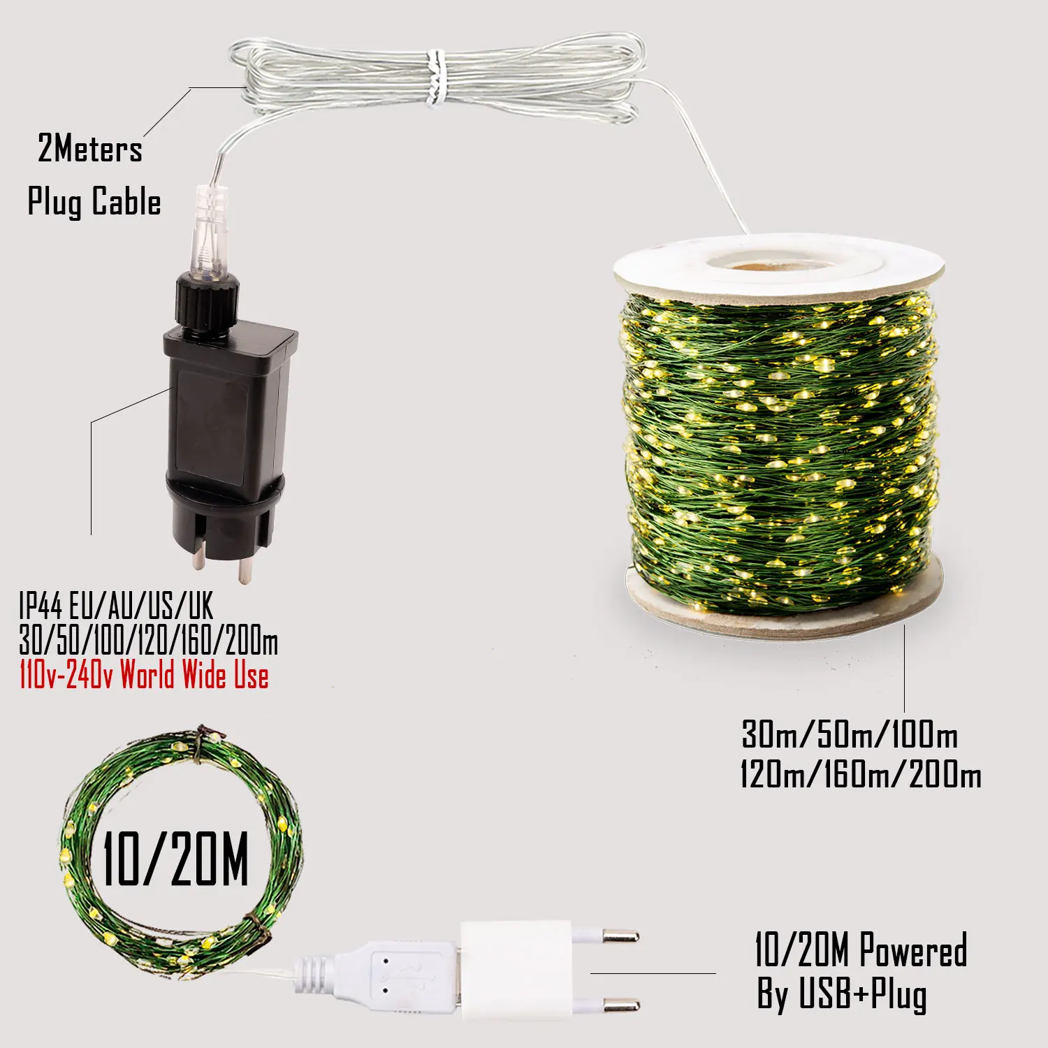 1200 LED Outdoor Led String Led Christmas Lights Fairy String Lights Plug Green Tree Holiday Party Wedding Party Decoration