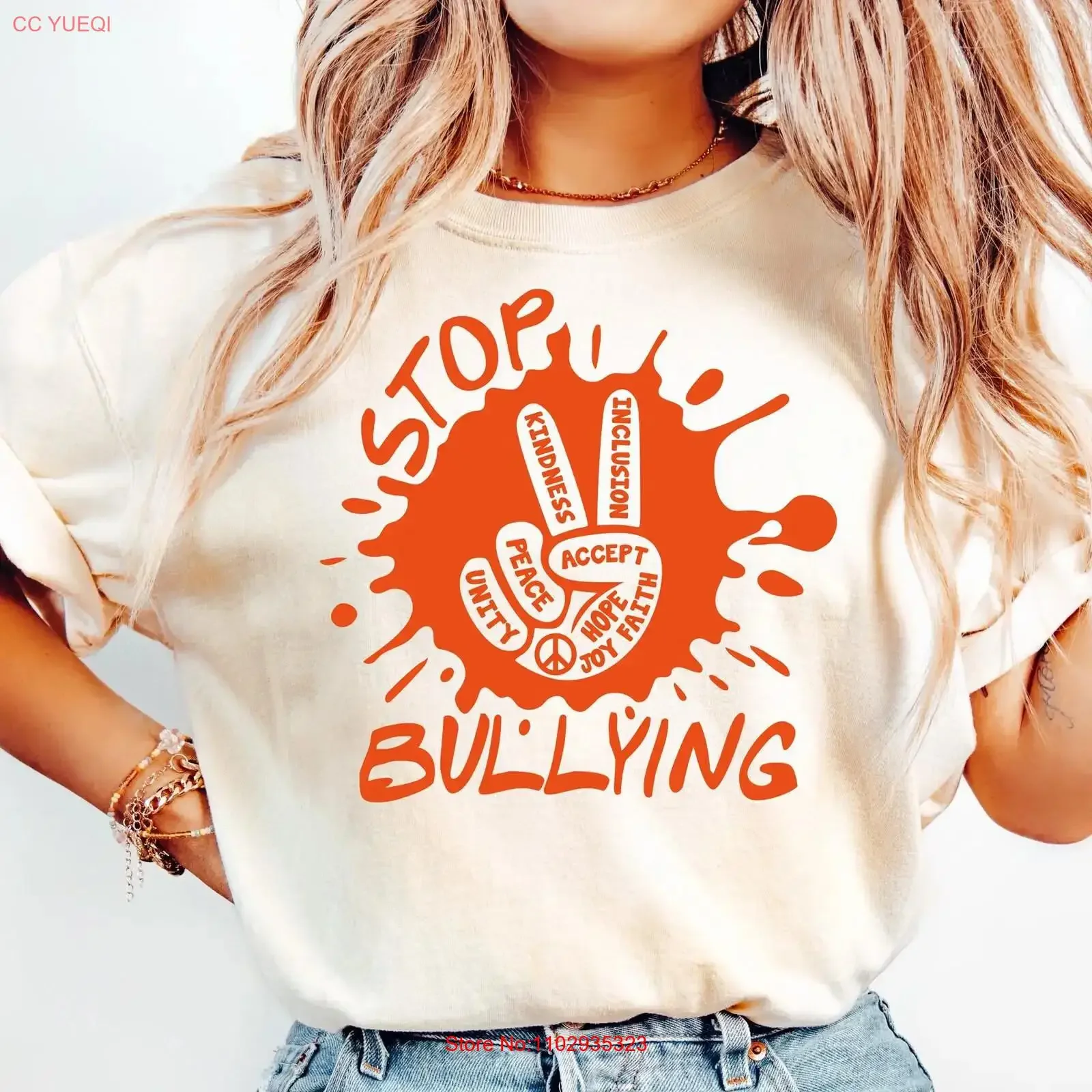 T-shirt anti-pression scolaire « Nous portons de l'orange pour la Journée de la Solidarité » – Prévention du harcèlement scolaire – Effet vieilli, extensible, doux, motif graphique