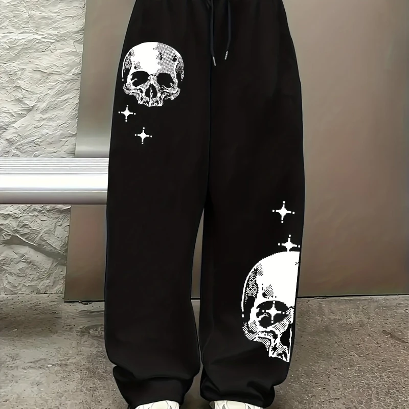 Pantaloni a gamba dritta casual versatili con stampa gotica Street Trend adatti sia per uomini che per donne in autunno e inverno