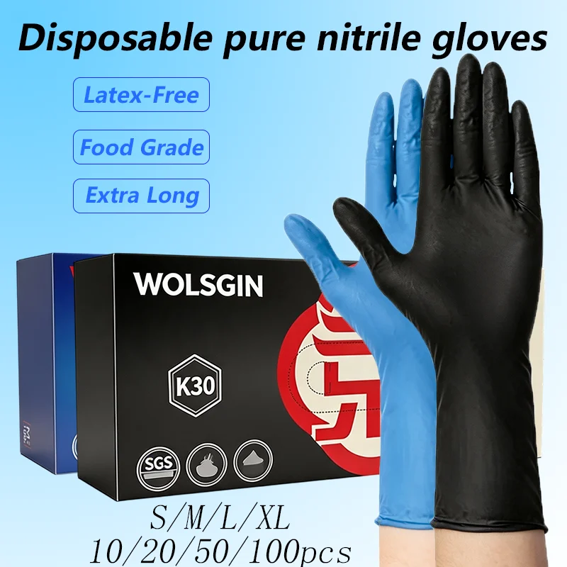 11.4-inch Extra Long Powder-Free Nitrile Gloves, Disposable Blue/White Nitrile Gloves, Great for Cleaning and Food Handling