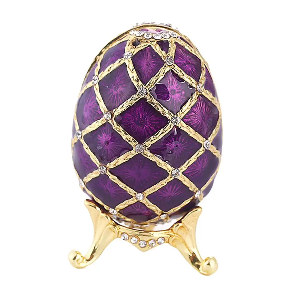 Purple Russia Violet Eggs Jewelry Trinket Box Souvenir Figurine Easter Egg