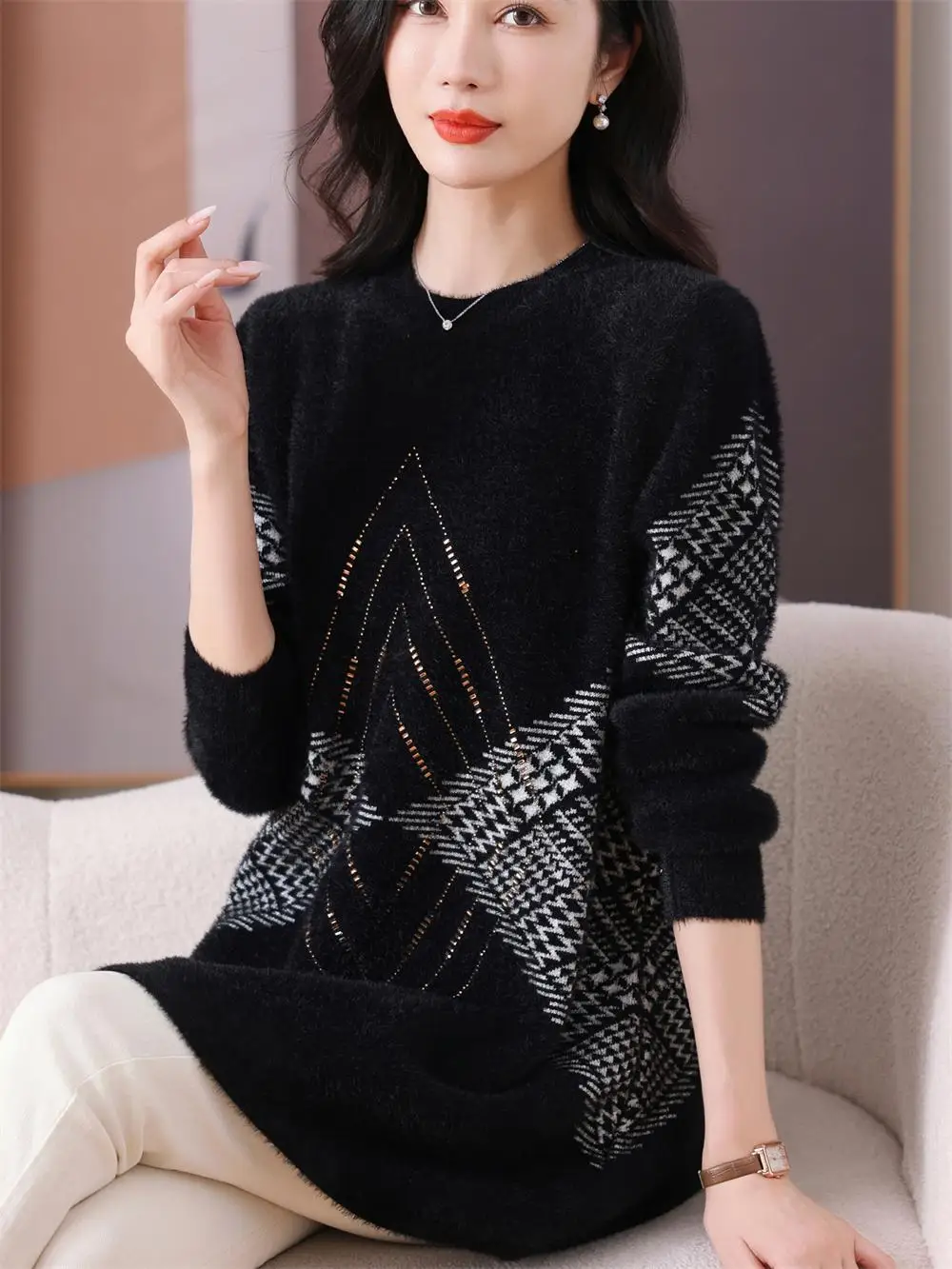 

Ele Bla вязаный свитер Dr женский осенне-зимний новый внутренняя одежда Mommy Faion средней длины Base irt Materni одежда