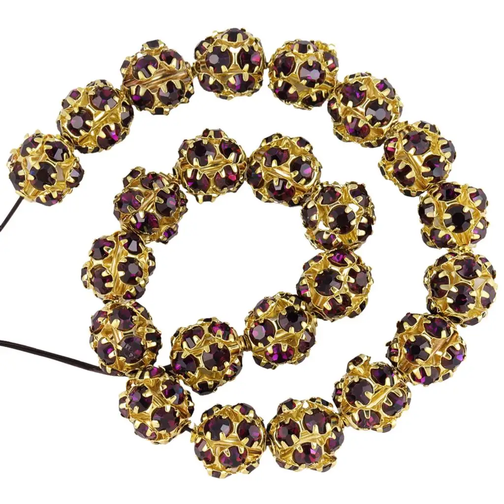 

TUMBEELLUWA 10mm Mixed Color Rhinestone Ball Gold Round Loose Spacer Beads For Jewelry Making Necklace Bracelet Accessories