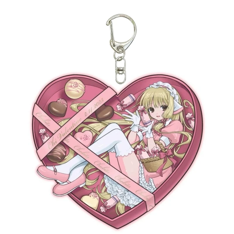 Image of Chobits Herz-Schokoladen-Anime-Schlüsselanhänger Motosuwa Chi Acryl-Schlüsselkette Niedlicher Schlüsselring Taschenanhänger Ornament Süße Accessoires Figur