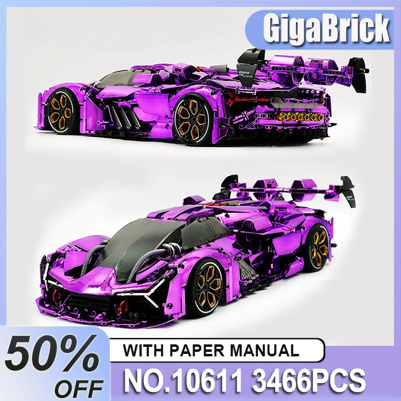 

Металлик GULY 10611, высокотехнологичные яркие скорости, спортивные строительные блоки Vechiel, черноватые кирпичи, игрушки-головоломки, рождественские подарки для детей