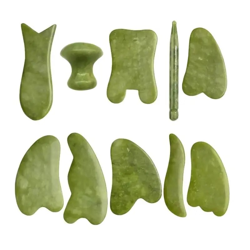 Natural Green Xiuyu Jade Gua Sha Board Set Gouache Scraper For Body SPA Acupuncture Acupoint Facial Lifting Scraping Massager