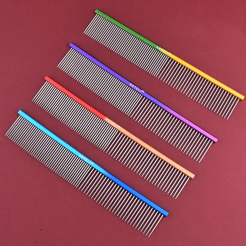 19cm Pet Rainbow Comb Dog Cat Grooming Comb Stainless Steel Pet Comb Dense Teeth Cleaning Brush Hair Removal Pet Supplies