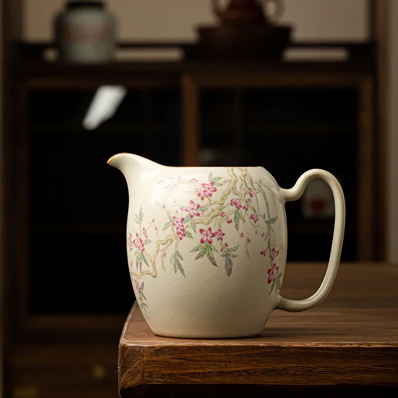 

250ml Ru Kiln Beige Peach Blossom Branch Fair Cup Ceramic Household High-end Large Capacity Tea Sea Tea Dispenser Kungfu Tea Set