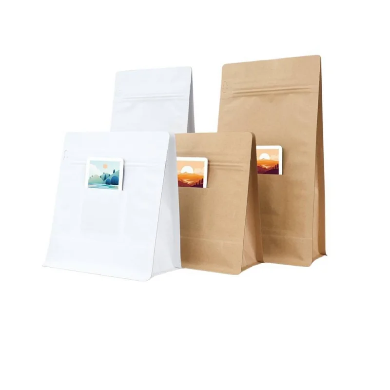 

10pcs Coffee Bean Bag Special Kraft Paper 8-Side Seal Food Aluminum Foil Valve Stand-Up Pouch Packaging Bags