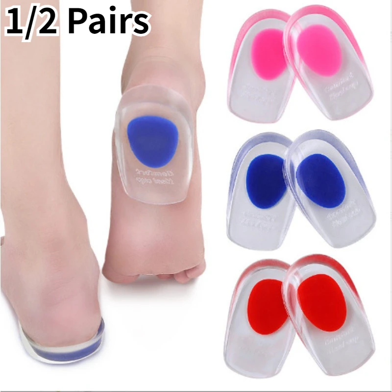 

1/2Pair Soft Silicone Gel Insoles for Heel Spurs Pain Foot Cushion Foot Massager Care Half Heel Insole Shoe Pads Height Increase