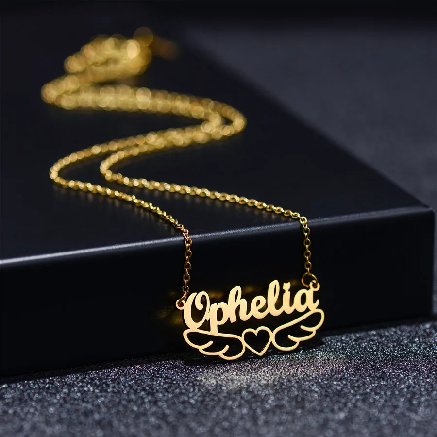 Customized Necklaces Popular Cross-border Fashion Stainless Steel Accessories Custom English Letters Angel Wings Love Names