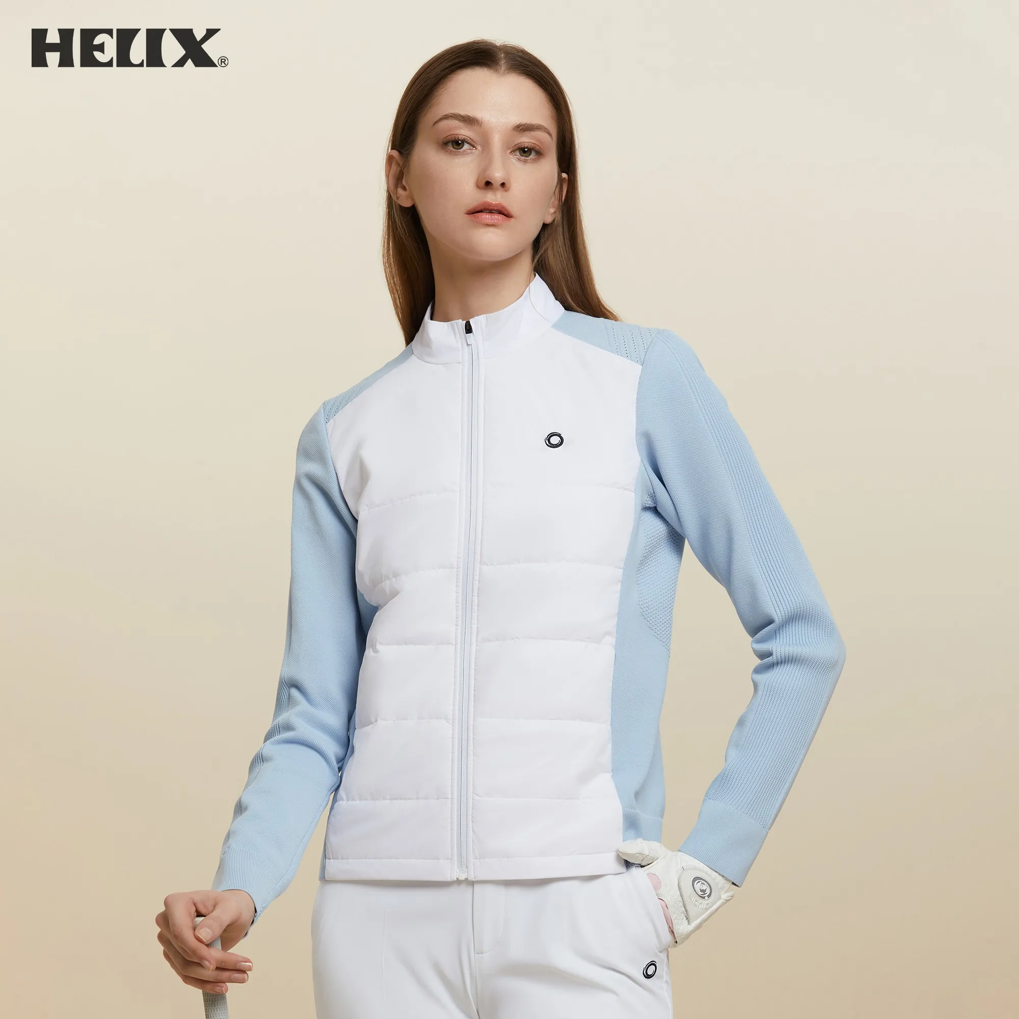 

HELIX Golf Women's Autumn and Winter down Cotton Jacket with Contrasting Color Stand Collar, Soft, Warm and Water-Repellent