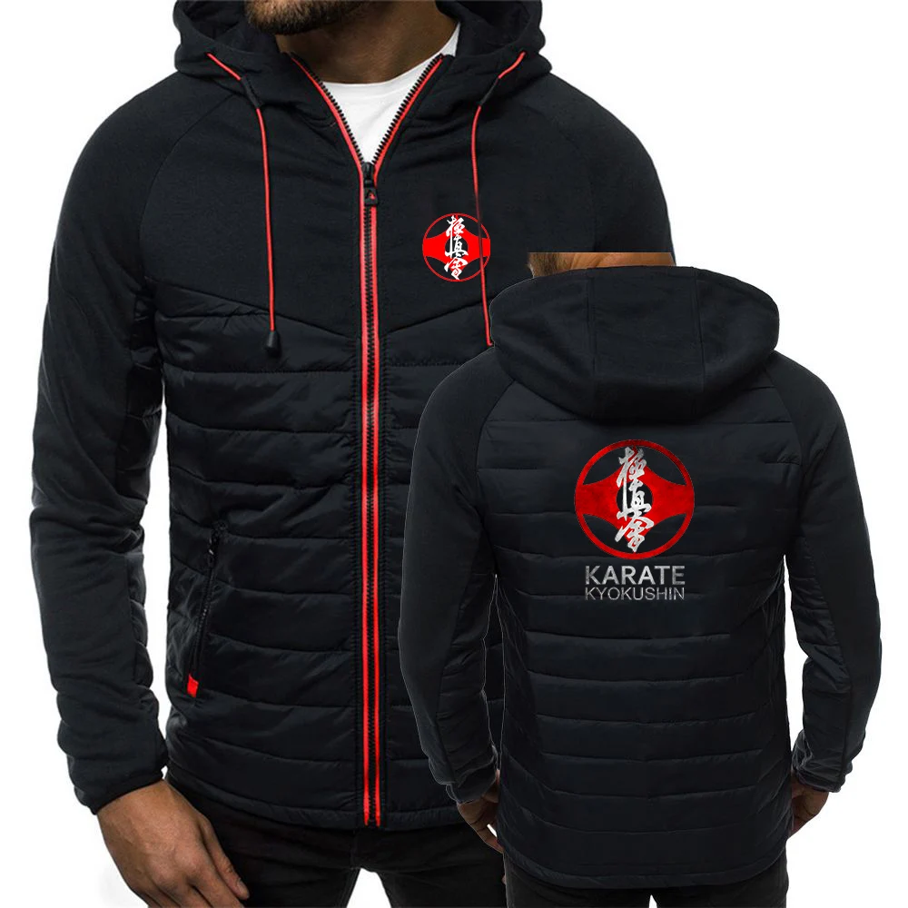 

Men Kyokushin Karate Autumn and Winter Printing Casual Fashion Patchwork Seven-color Cotton-padded Clothes Hooded Coat