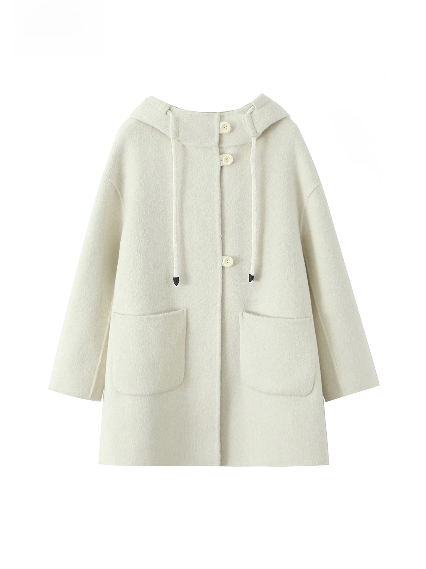 Abrigo de Lana de Doble Cara con Capucha y Cordón Ajustable, Estilo Casual y Hoado, Otoño 2025, Chaqueta de Lana Coreana pa...