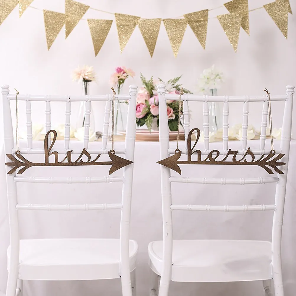 Brown His and Hers Arrow Chair Signs 4Mm Natural Wood Cutout for Wedding Decoration Home Decor Photo Booth Prop Accessory