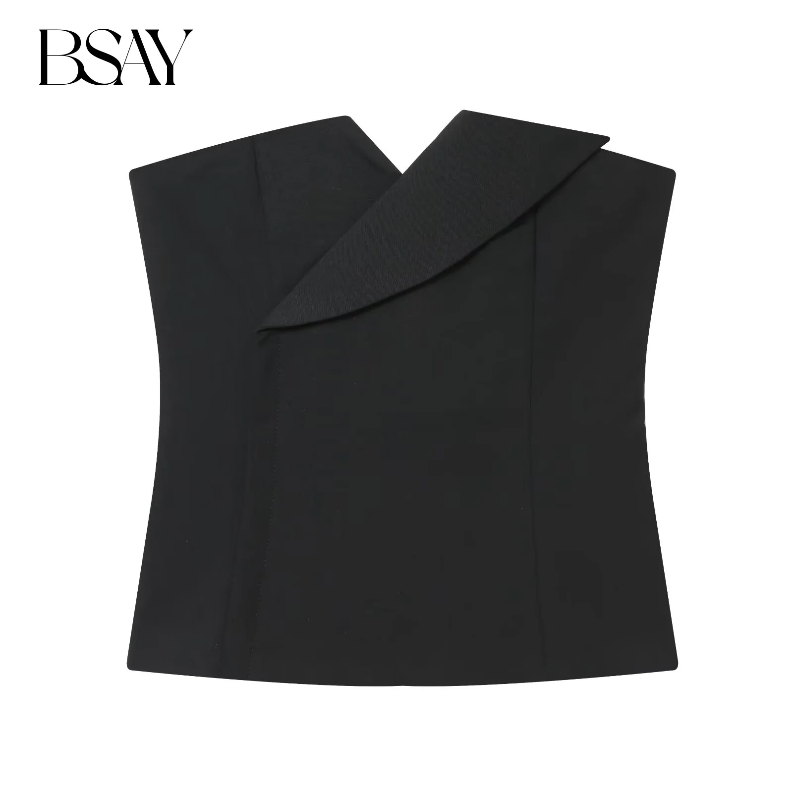 

BSAY Black pleated asymmetrical strapless bustier fall new street fashion clothing sexy backless back zip chic female tube top