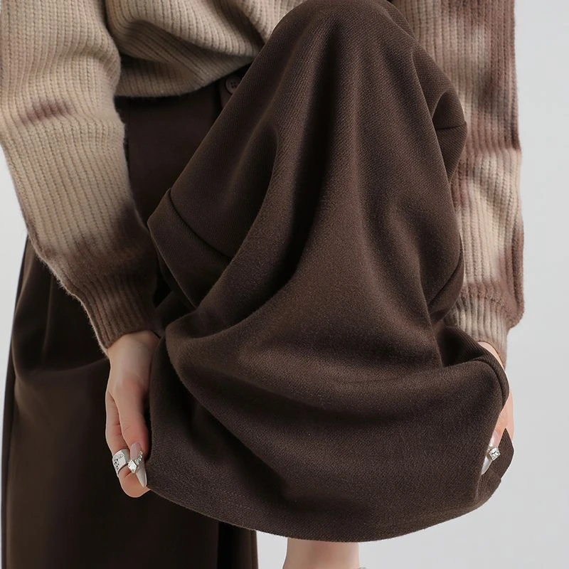 FINEWORDS خمر عارضة عالية الخصر مكتب السراويل النساء أنيقة فضفاضة الصوفية بانت Easymatch كامل طول السراويل واسعة الساق