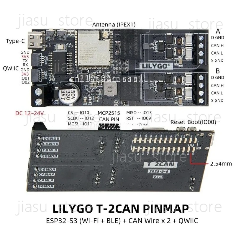 Popular Hot sell LILYGO T-2CAN ESP32-S3 2-Channel Relay Module with Stand-Alone DC MCP2515 CAN Controller SPI Interface Esp32 Re