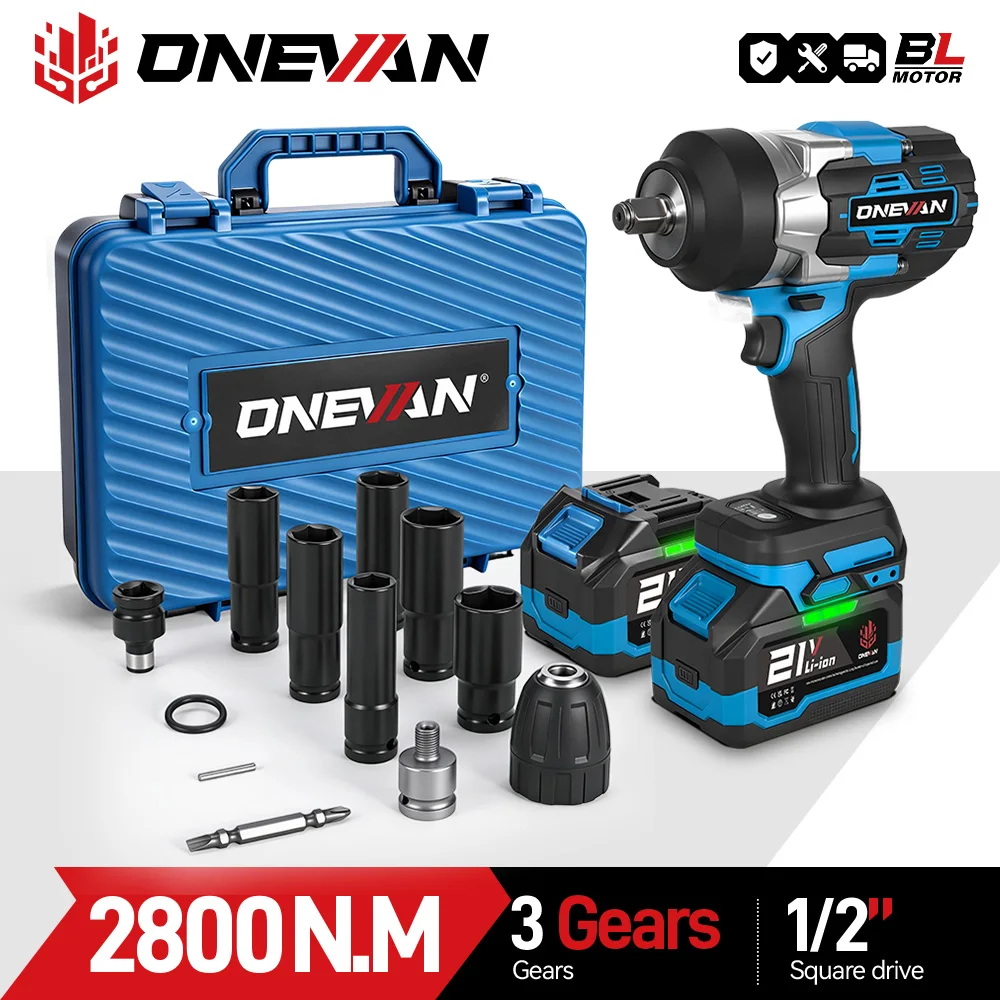 ONEVAN 2800N.M Bürstenloser elektrischer Schlagschrauber 1/2 Zoll Akkuschrauber Schraubenschlüssel Elektrowerkzeuge für Makita 18V Akku Pin
