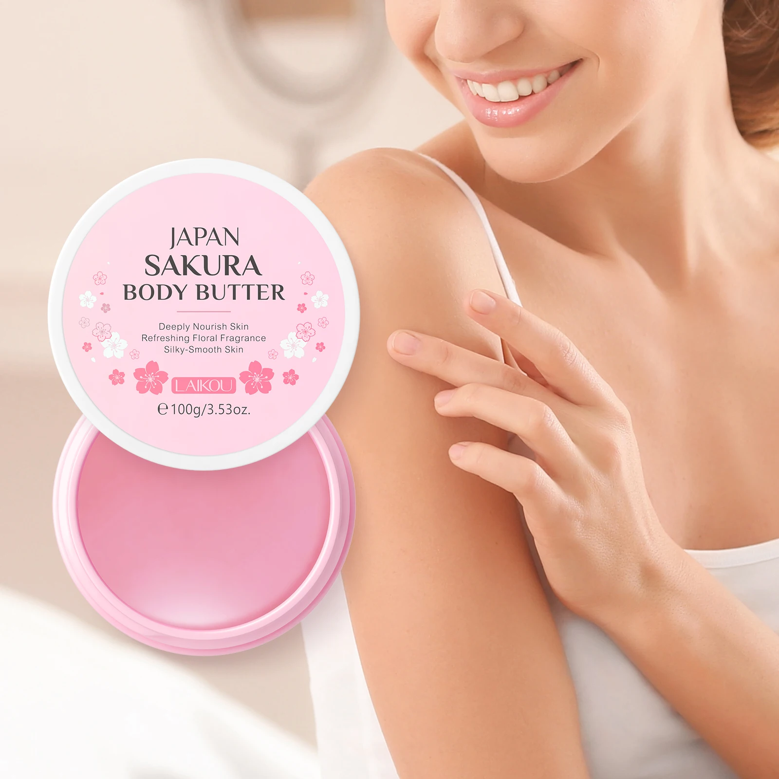 

LAIKOU Sakura Body Butter Deep Moisturizing Repair Skin Barrier Enhance Elasticity Firming Body Cream 100g