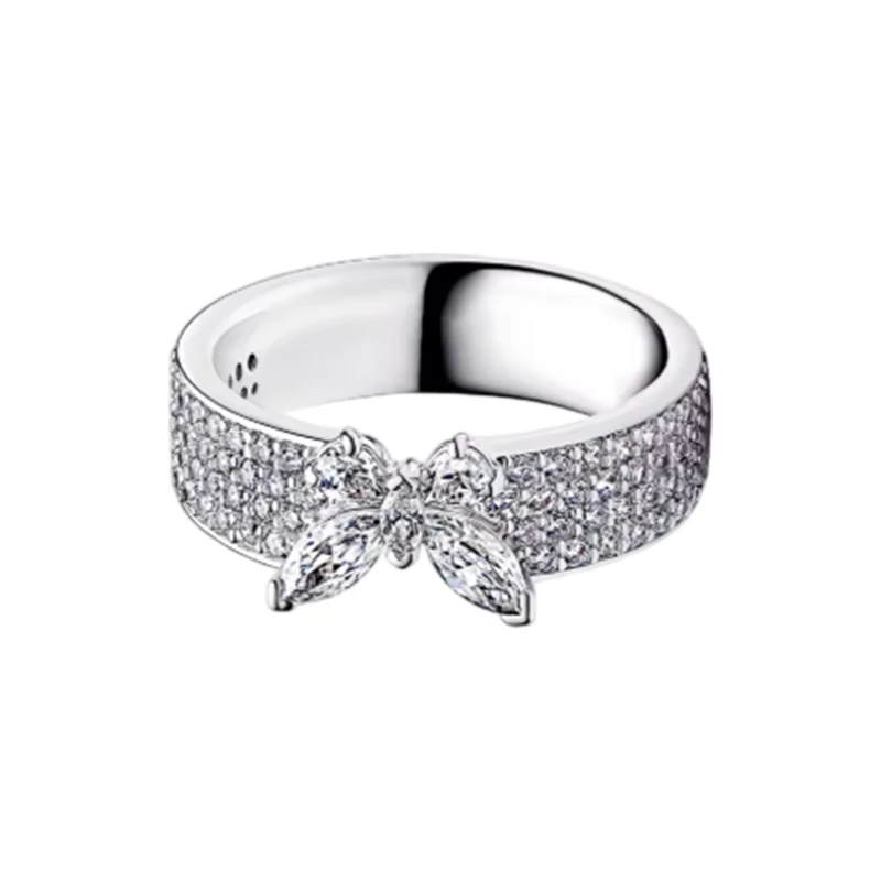 Women's 925 Silver Three-Leaf Clover Heart Flower Ring