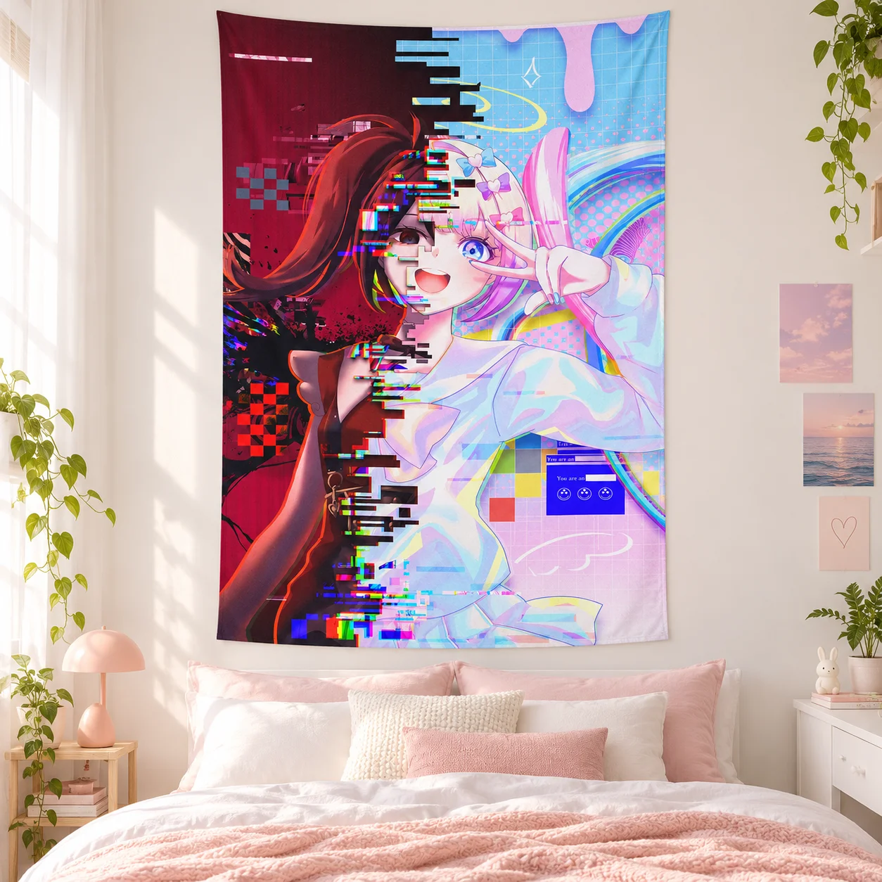 Needy Girl Overdose Ame-chan Glitch Tapestry Anime Game Wall Hanging Kawaii Aesthetic Print Background Cloth Dorm Home Decor