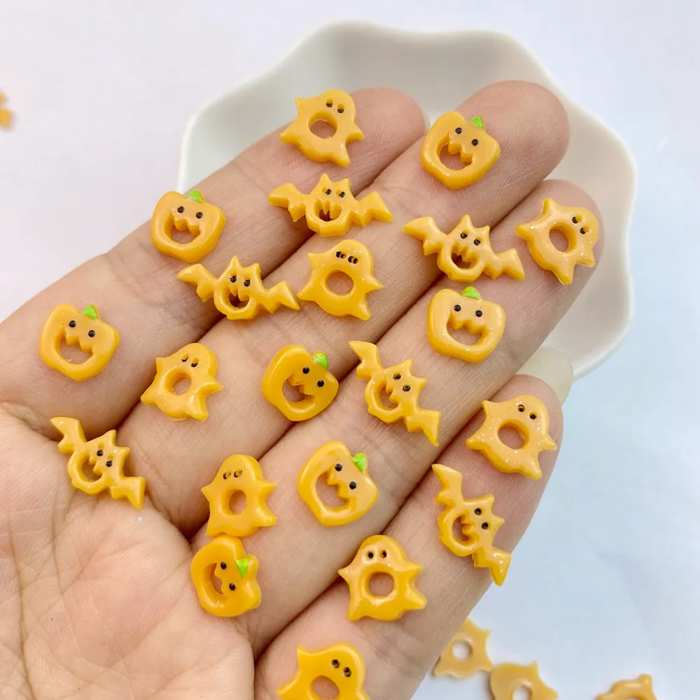 50 Stück neue süße Harz Halloween Kürbis Kollektion Flat Back Ornament Schmuck machen Maniküre Haar bekleidung Zubehör