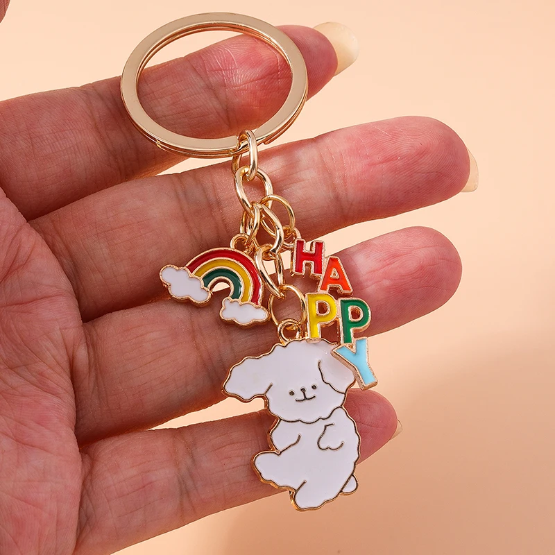 Cartoon Animal Keychain Enamel Dog Rabbit Alpaca Pendant Keyrings for Women Men Car Key Holder Handbag Hanging Key Chains Gifts