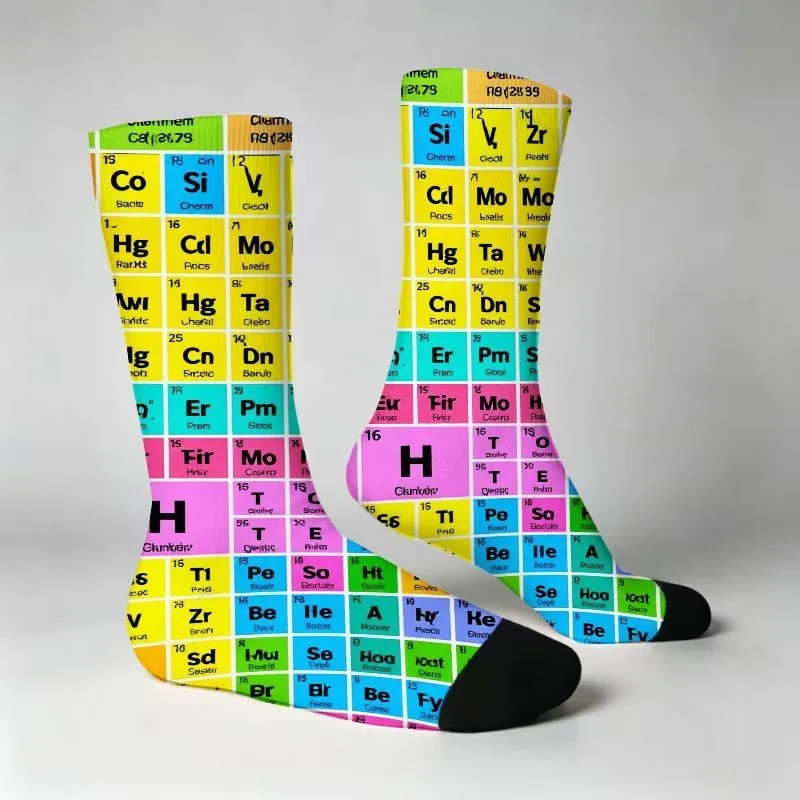 Vibrant Periodic Table Crew Socks Colorful Science Atomic Print Mid-Calf Socks for Science Enthusiasts