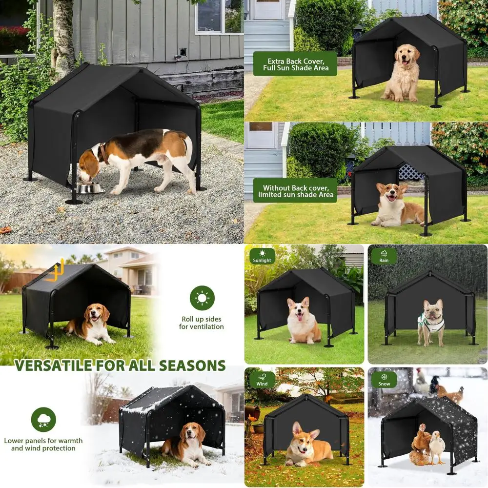 

Компактный уличный вольер-укрытие для собак, 75x65x65 см, водонепроницаемый навес от солнца и дождя для мелких животных с креплениями в грунт, черный