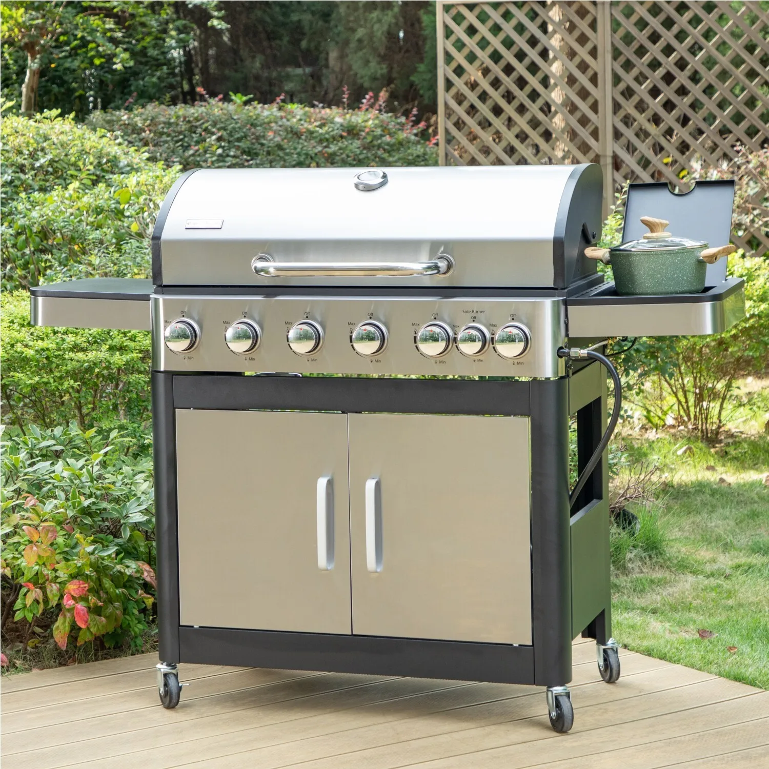 

7 Burners Propane Gas Grill with Sideburner Stainless Steel Outdoor Cooking BBQ