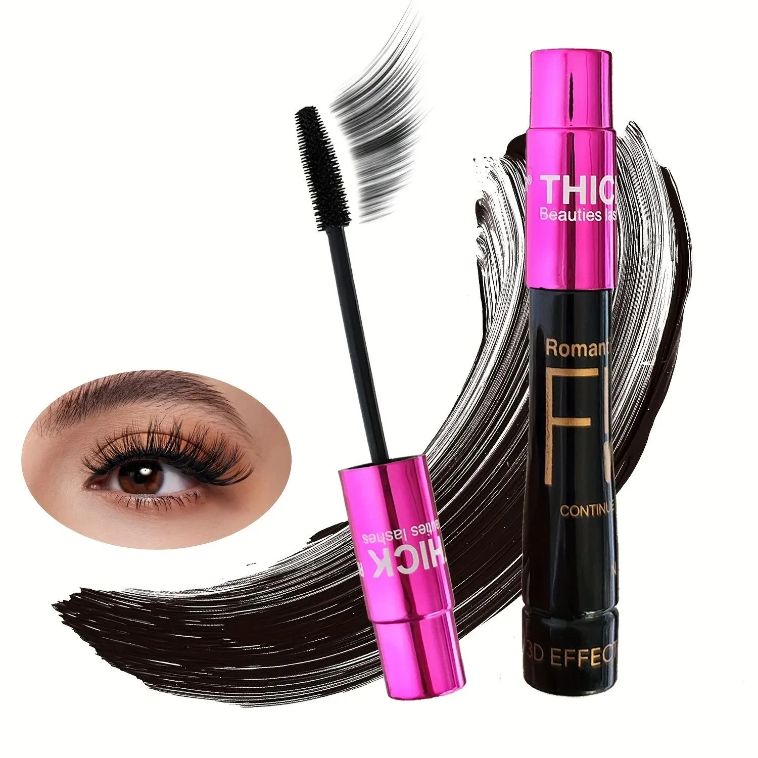 3D Fiber Mascara Effect Waterproof Long-Lasting Natural Curling Eyelashes Non-Smudging Maximize Volume Intense&Thick Lengthening