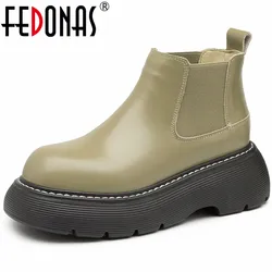 FEDONAS Popular Thick Platforms Women Ankle Boots Genuine Leather Round Toe Casual Working Short Boots Autumn Winter Shoes Woman