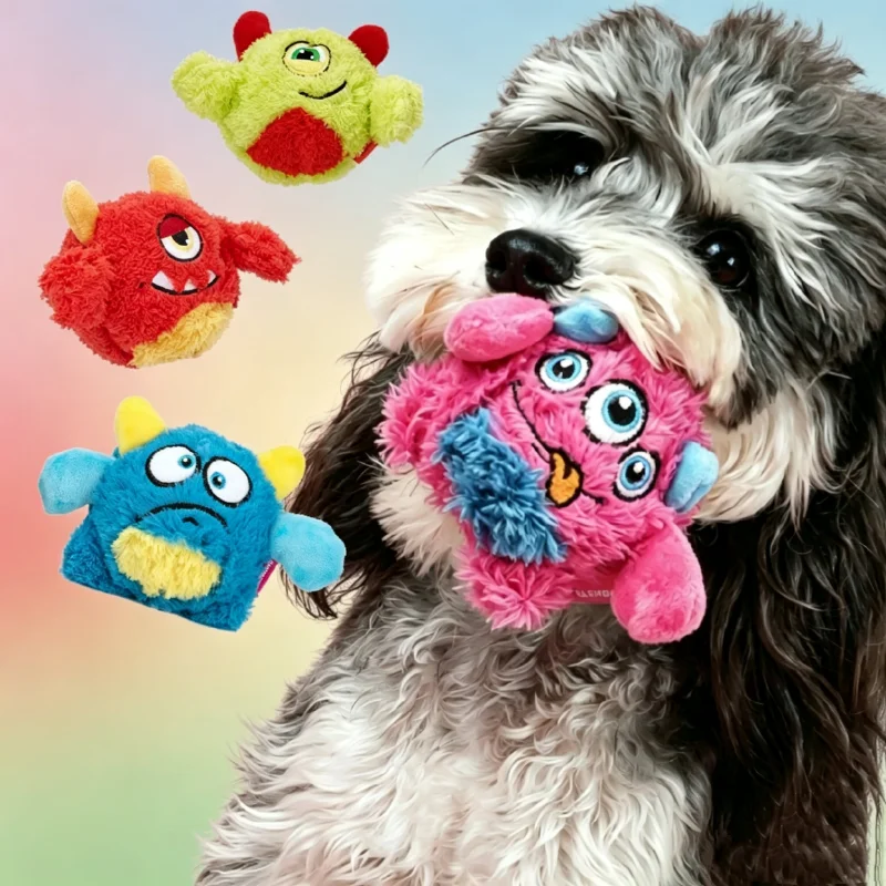 Dog Plush Toy Egg Monster Bouncy Ball Squeaky Bite Resistant Chew Teething Toy For Small Medium Interactive Pet Playing