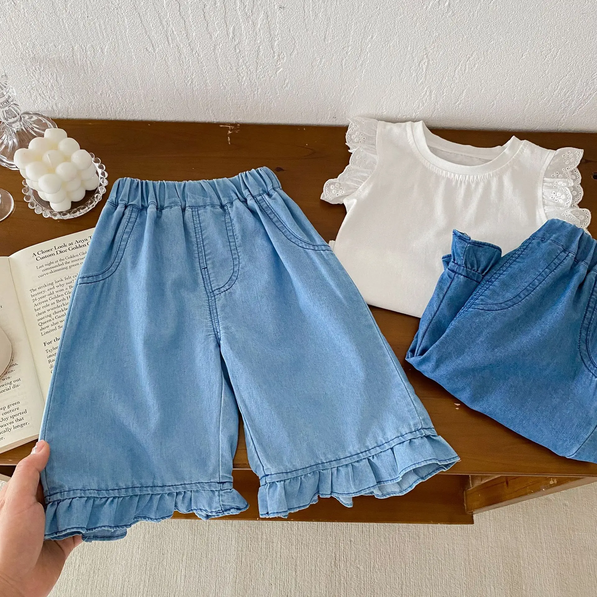 

Girls solid color wide-leg shorts 0-5 years old summer children's clothes 2024