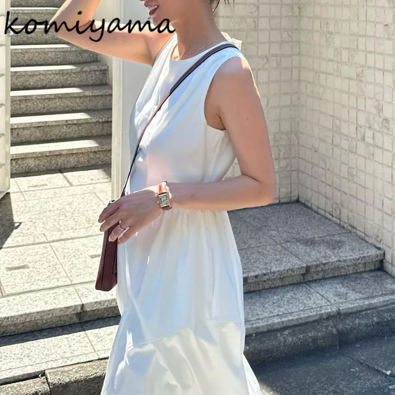 Komiyama Oansatz Ärmellose Vestidos Mujer Mode Lässig Tank Kleid 2024 Sommer Neue Kleider Frauen Taschen Drapierte Ropa Mujer