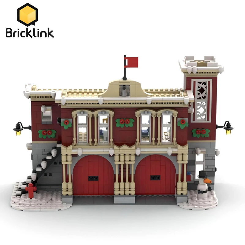 Bricklink City House Christmas Winter Village Fire Station 10263 MOC Extended Version Sets Building Blocks Kid Toys Gift