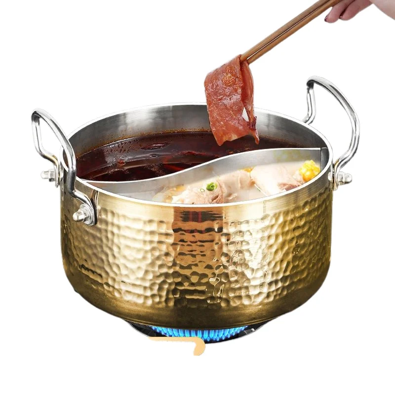 

316 Stainless Steel Mandarin Duck Pot Hammer Pattern Hot Pot Household Binaural Soup Pot Induction Cooker Thickened Side