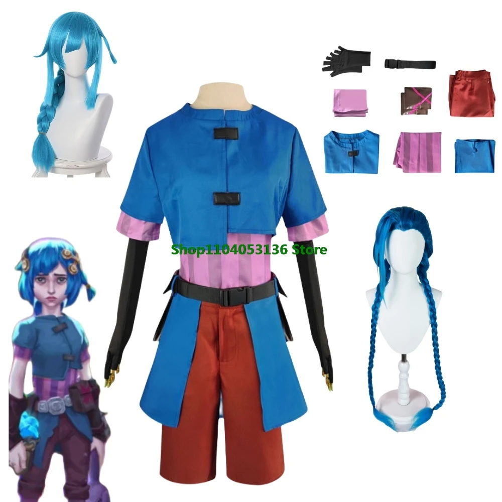 Powder Jinx Cosplay Arcane LoL Disguise Costume Adult Women Top Shorts Belt Outfits Halloween Carnival Party Roleplay Suit