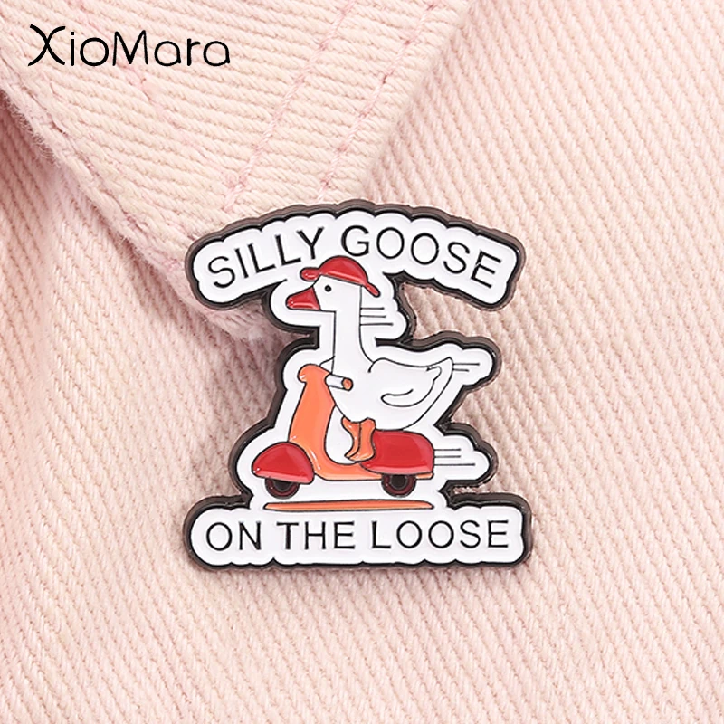 

Silly Goose On The Loose Enamel Pin Cute Goose On Scooter Cartoon Funny Animal Brooch Lapel Badge Jewelry Gift for Friends